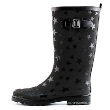 Nuevas zapatillas de lluvia de goma impermeables para mujeres de la estrella negra diseñada por la moda Botas de rodilla